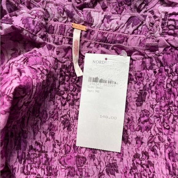 NWT Free People Mini Dress Long Sleeved Bodycon Floral Purple Magenta Size Small - Picture 11 of 14